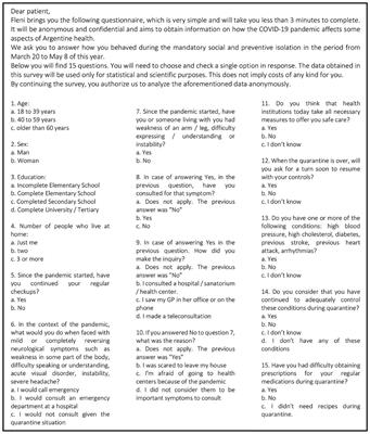 Control of Vascular Risk Factors and Response to Stroke Symptoms in Argentina During the COVID-19 Quarantine. The SIFHON-COVID Population Survey